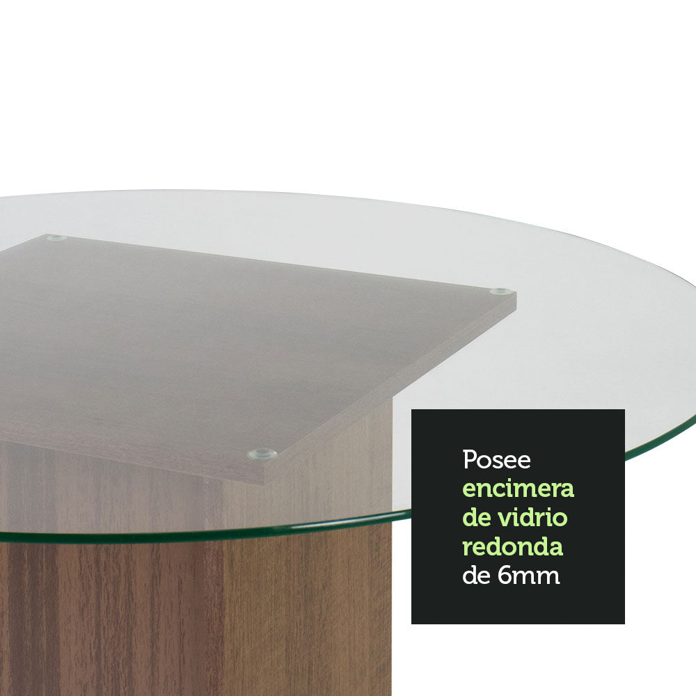 Mesa de Comedor Redonda 5324 con Mesada de Vidrio Marrón