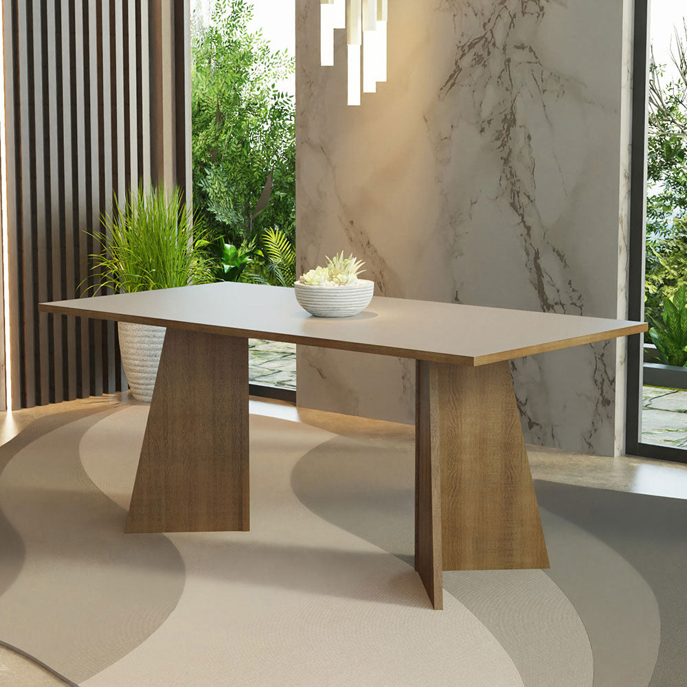 Mesa de Comedor Rectangular con Tapa de Madera Marrón/Crema 5388