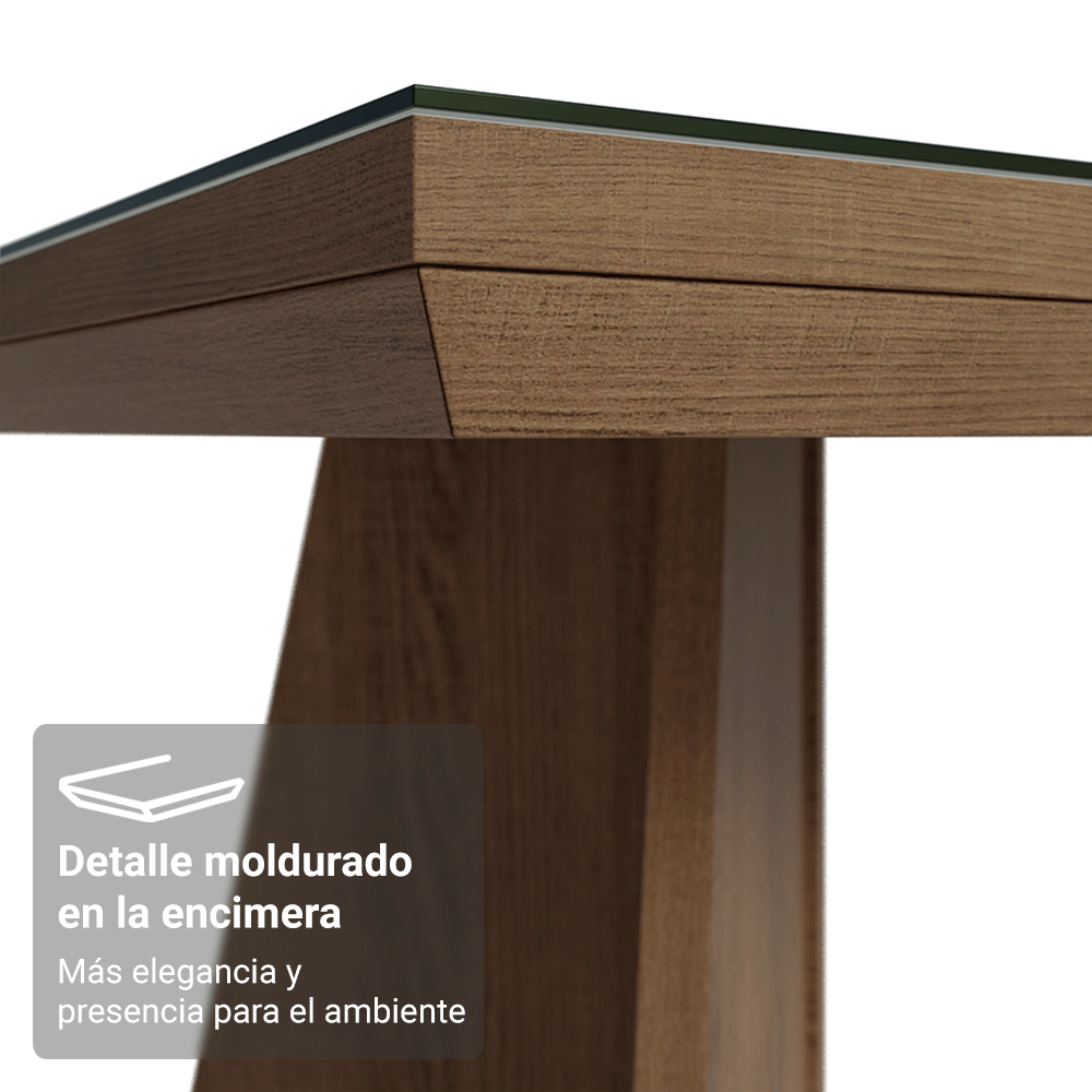 Mesa de Comedor Rectangular Tapa con Borde Biselado y Vidrio Sobrepuesto Marrón/Gris 5389 Madesa