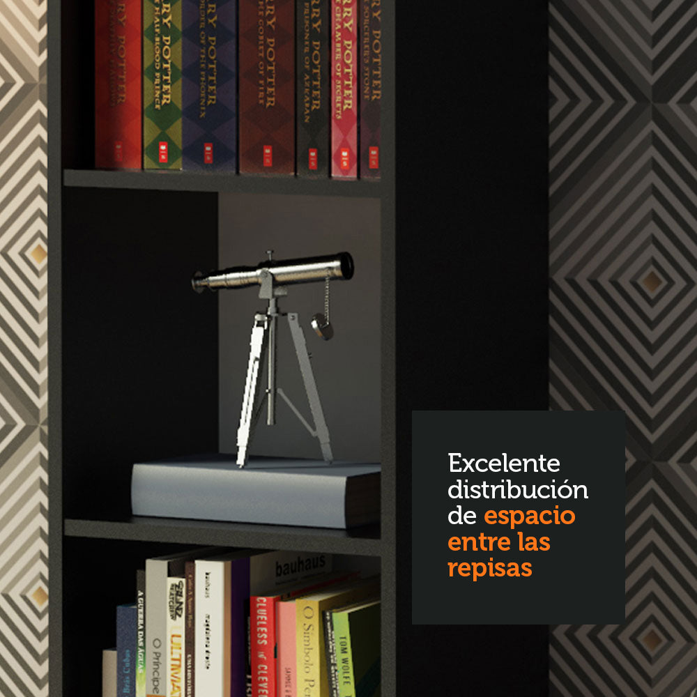 Biblioteca Organizador Madesa 6906 con 6 Nichos Negro