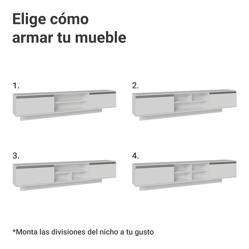 Rack Flotante para TV hasta 80 Pulgadas 218 cm 2 Puertas Blanco Glamy Madesa