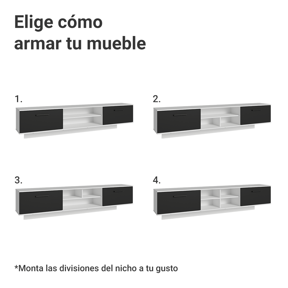 Rack Flotante para TV hasta 80 Pulgadas 218 cm 2 Puertas Blanco/Negro Agata Madesa