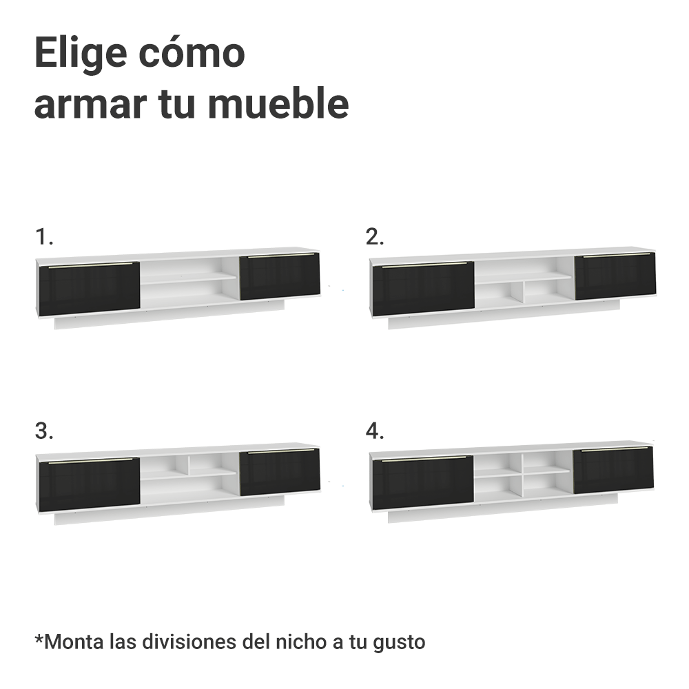 Rack Flotante para TV hasta 80 Pulgadas 218 cm 2 Puertas Blanco/Negro Lux Madesa