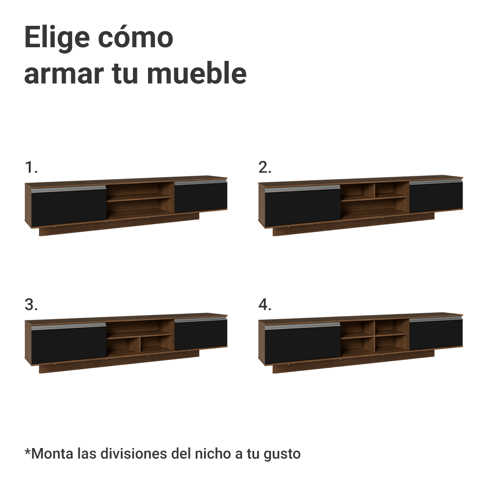 Rack Flotante para TV hasta 80 Pulgadas 218 cm 2 Puertas Marrón/Negro Glamy Madesa