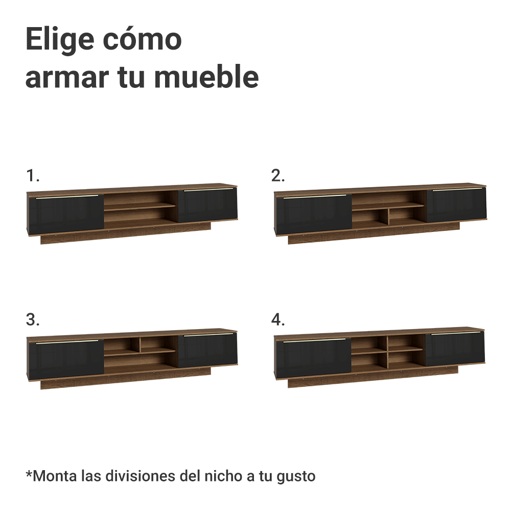 Rack Flotante para TV hasta 80 Pulgadas 218 cm 2 Puertas Marrón/Negro Lux Madesa