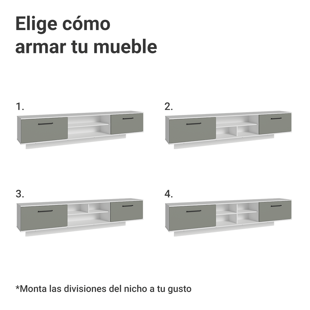 Rack Flotante para TV hasta 80 Pulgadas 218 cm 2 Puertas Blanco/Gris Agata Madesa