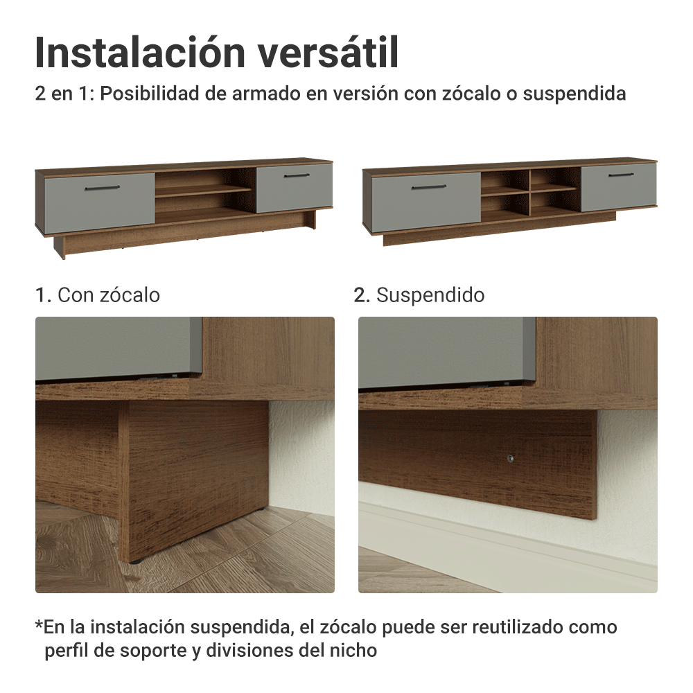 Rack para TV hasta 80 Pulgadas 218 cm 2 Puertas Marrón/Gris Agata Madesa