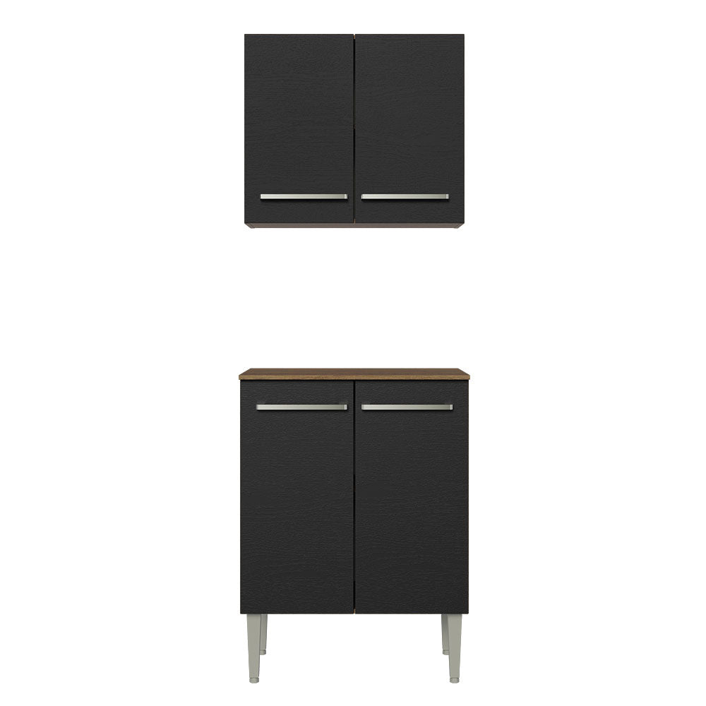 Kit Bajo Mesada con Armario 64 cm Emilly Marrón/Negro