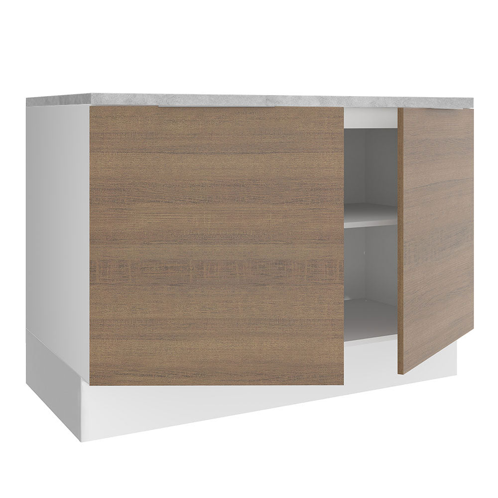 Bajo Mesada Cocina 120 x 60 cm 2 Puertas (Con Mesada) Blanco/Marrón Stella Madesa
