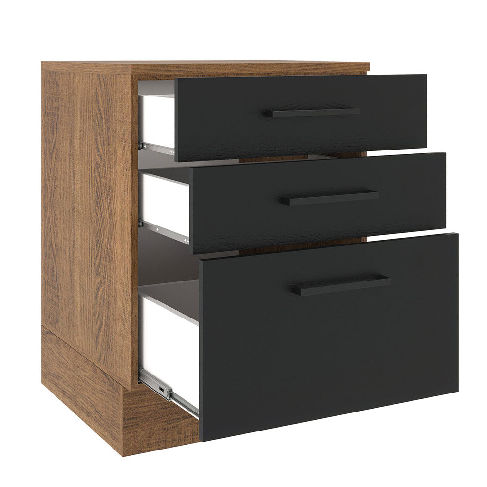 Bajo Mesada 60 x 60 cm 3 Cajones (Con Mesada) Marrón/Negro Agata Madesa