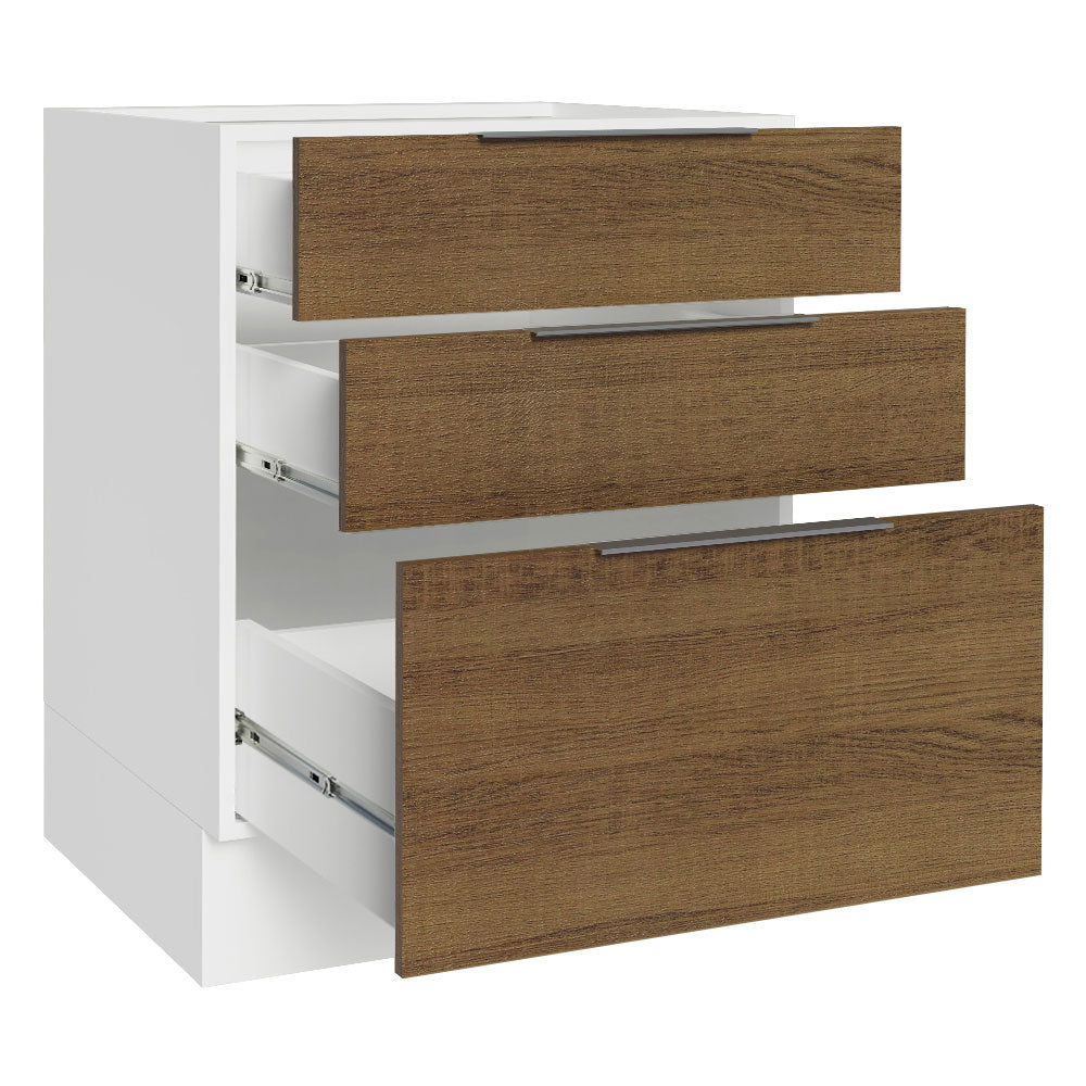 Bajo Mesada Cocina 60 x 60 cm 3 Cajones (Sin Mesada) Blanco/Marrón Stella Madesa