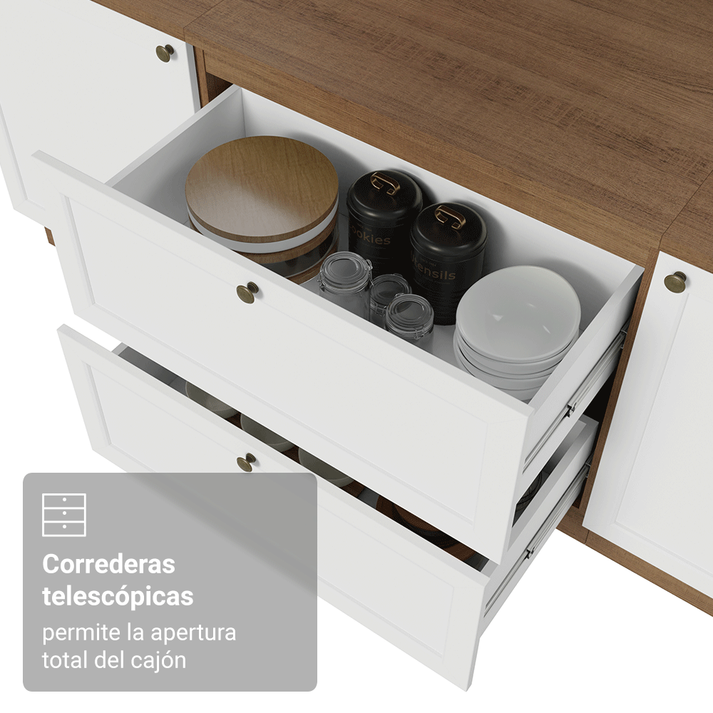 Bajo Mesada de Cocina 80 x 60 cm 2 Cajones (con Mesada) Marrón/Blanco Vik Madesa