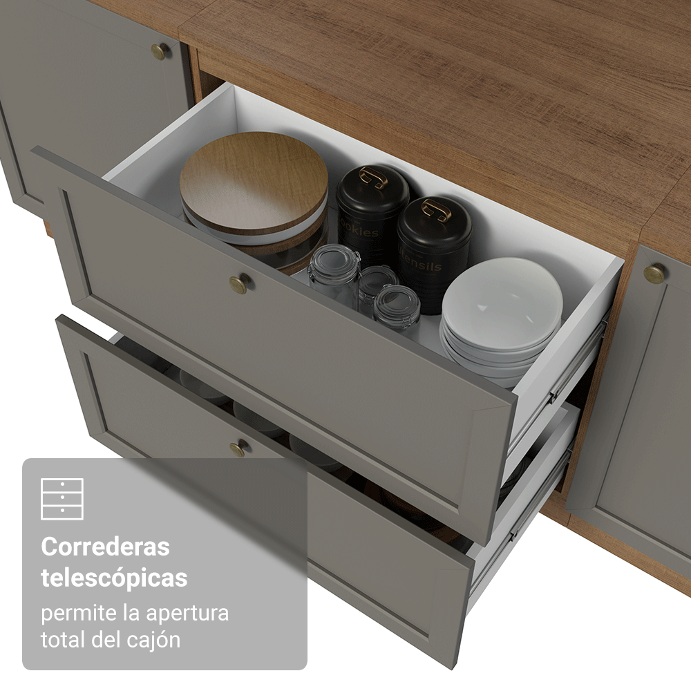 Bajo Mesada de Cocina 80 x 60 cm 2 Cajones (con Mesada) Marrón/Gris Vik Madesa