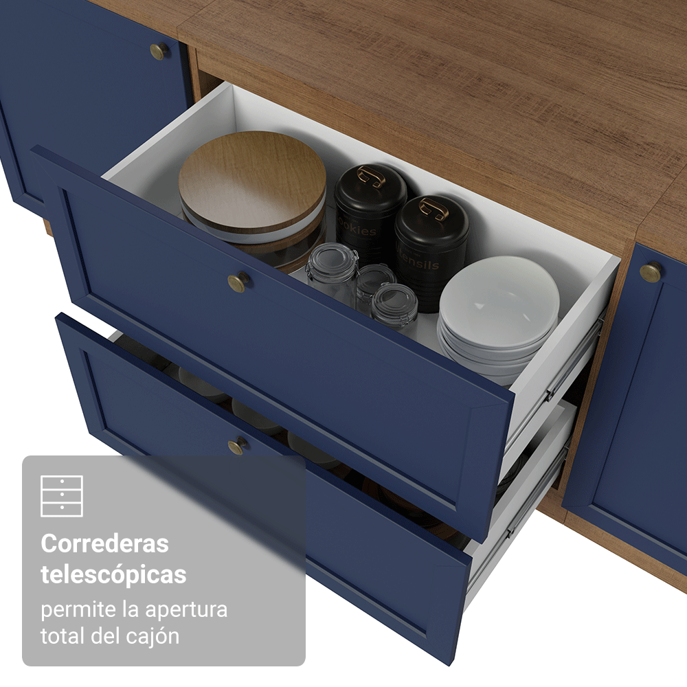 Bajo Mesada de Cocina 80 x 60 cm 2 Cajones (con Mesada) Marrón/Azul Vik Madesa