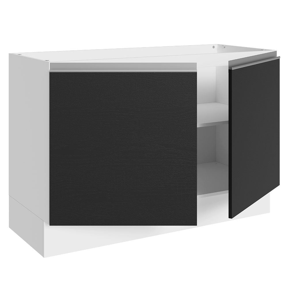 Bajo Mesada para Bacha 100% MDF 120 cm 2 Puertas (Sin Mesada y Bacha) Blanco/Negro Acordes Madesa