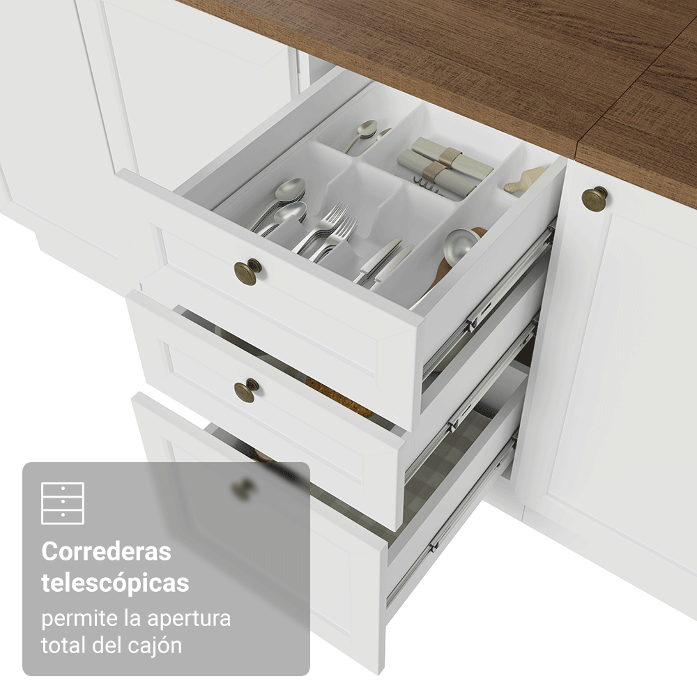 Bajo Mesada Cocina 120 cm 2 Puertas 3 Cajones (Con Mesada) Blanco/Marrón Vik Madesa