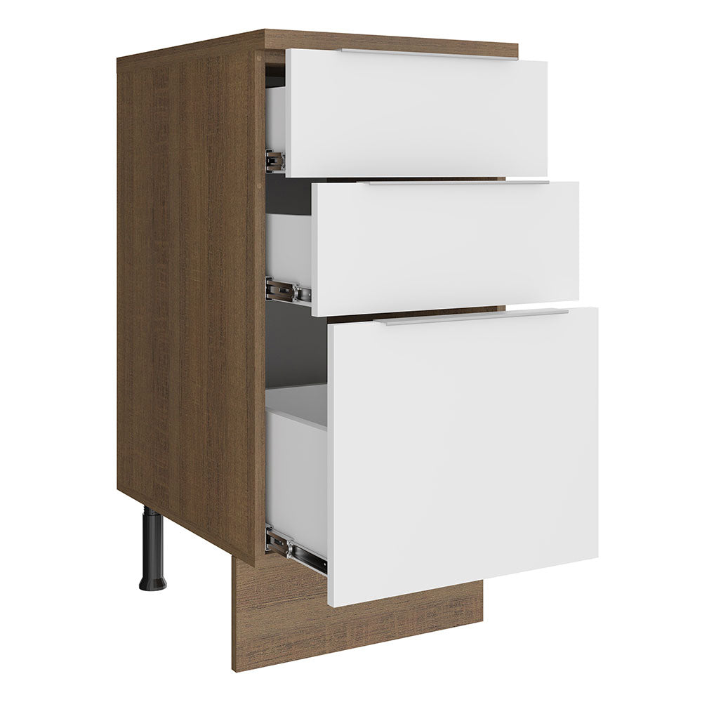 Bajo Mesada Cocina 40 cm 3 Cajones Marrón/Blanco Stella Madesa