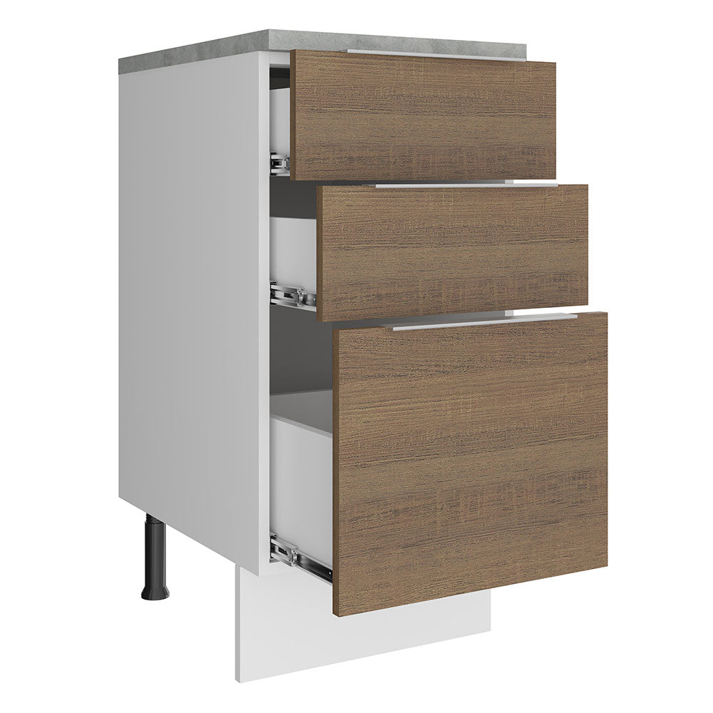 Bajo Mesada Cocina 40 cm 3 Cajones Blanco/Marrón Stella Madesa