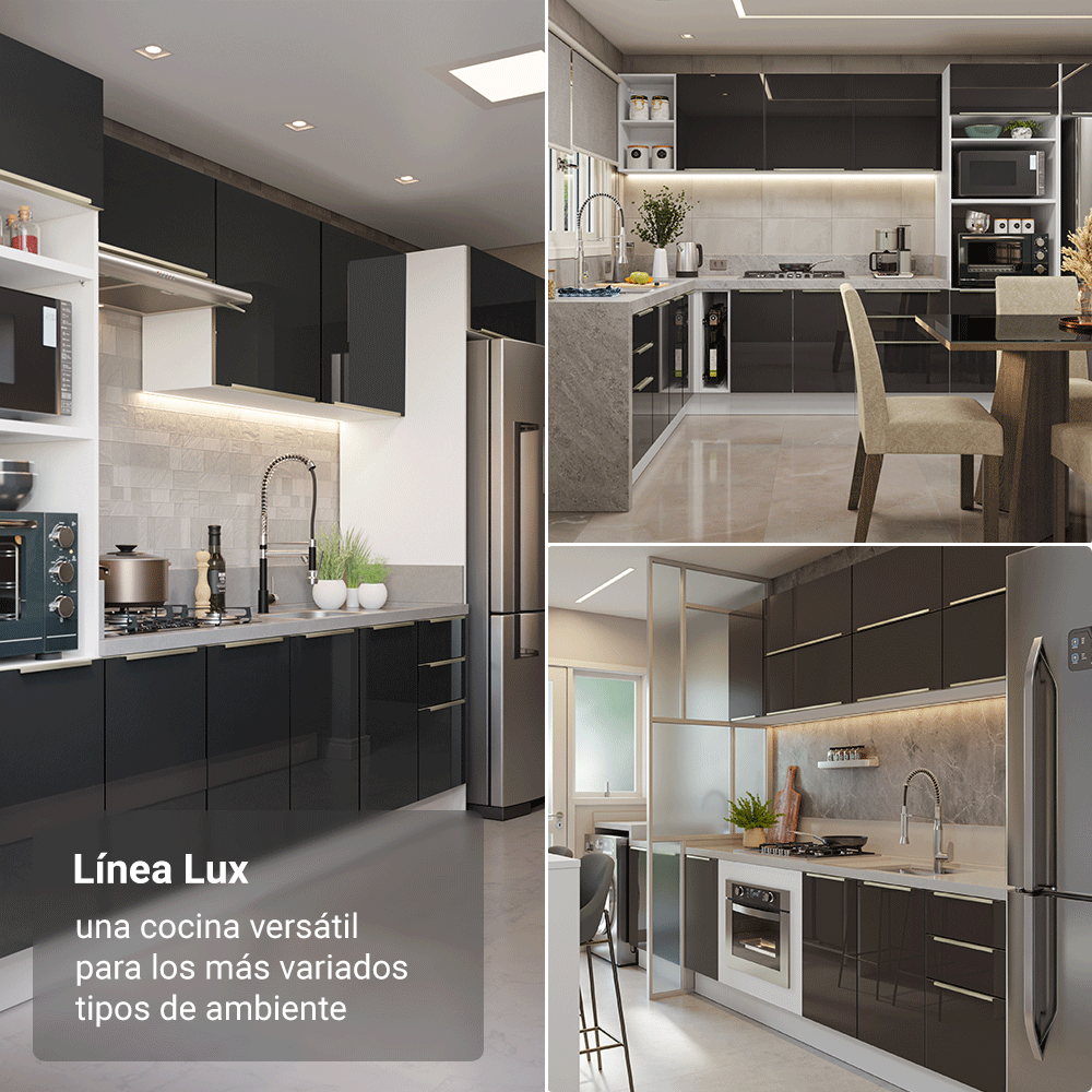 Bajo Mesada de Cocina 70 cm 2 Puetas (Sin Mesada) Blanco/Negro Lux Madesa