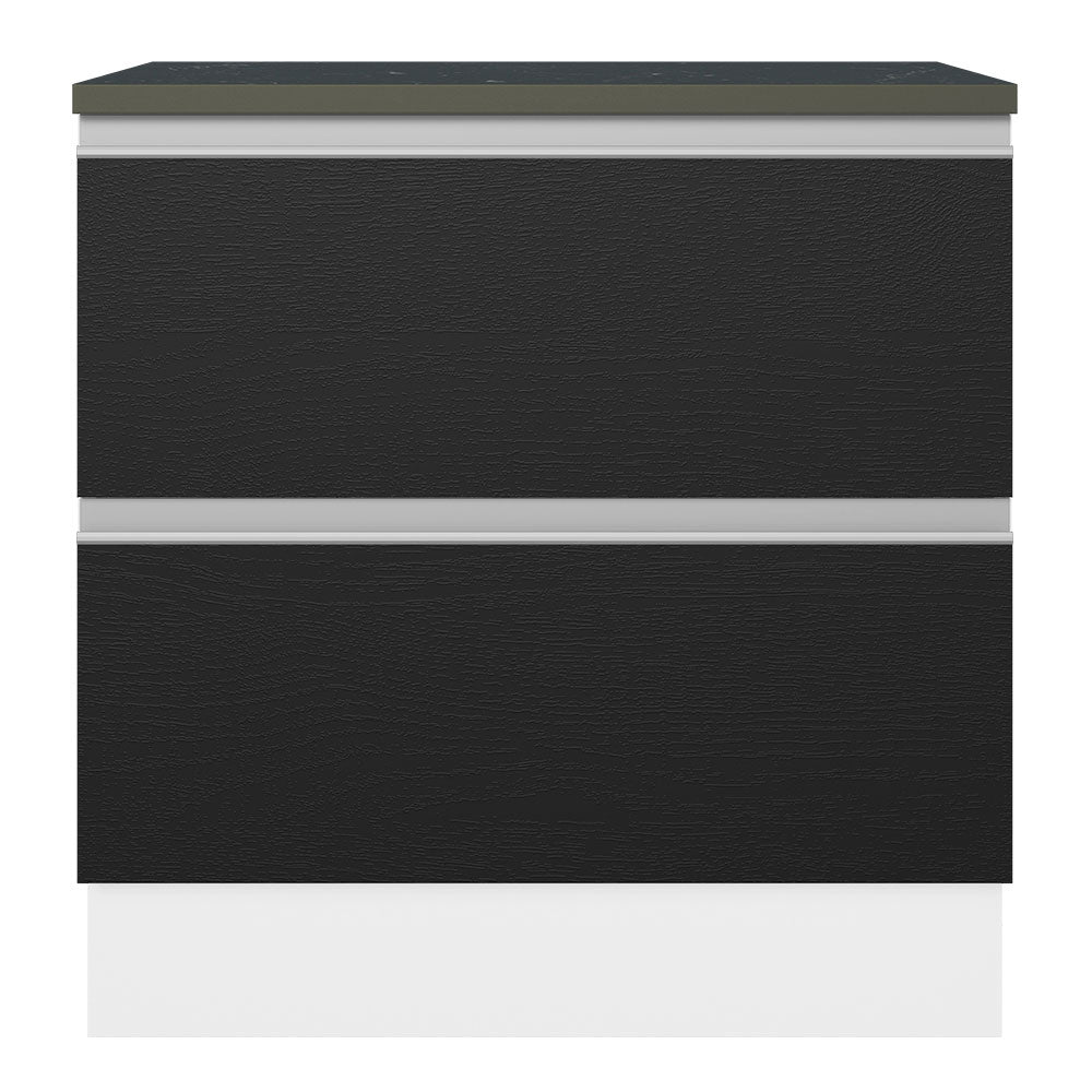 Bajo Mesada Cocina 100% MDF 80cm 2 Cajones Blanco/Negro Acordes Madesa
