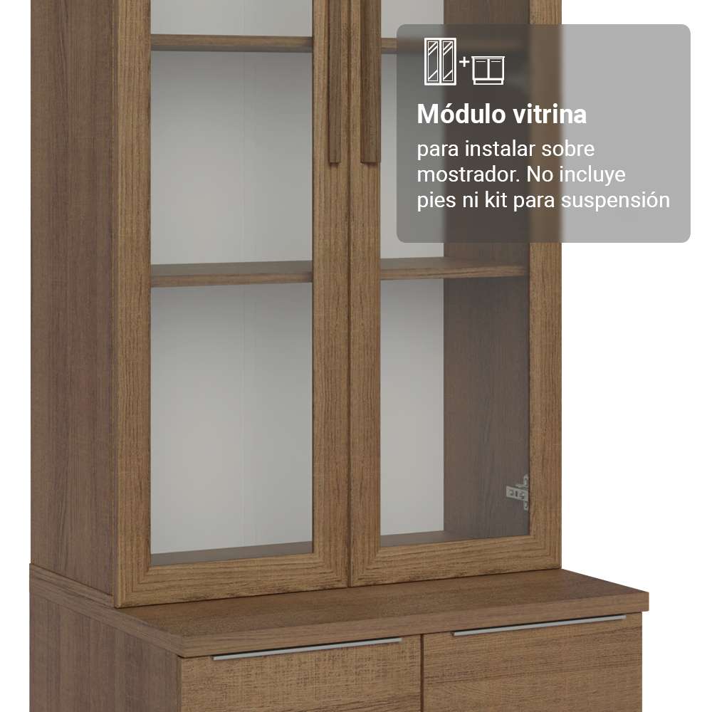 Mueble de Cocina Cristalero 70 cm 2 Puertas de Vidrio Marrón