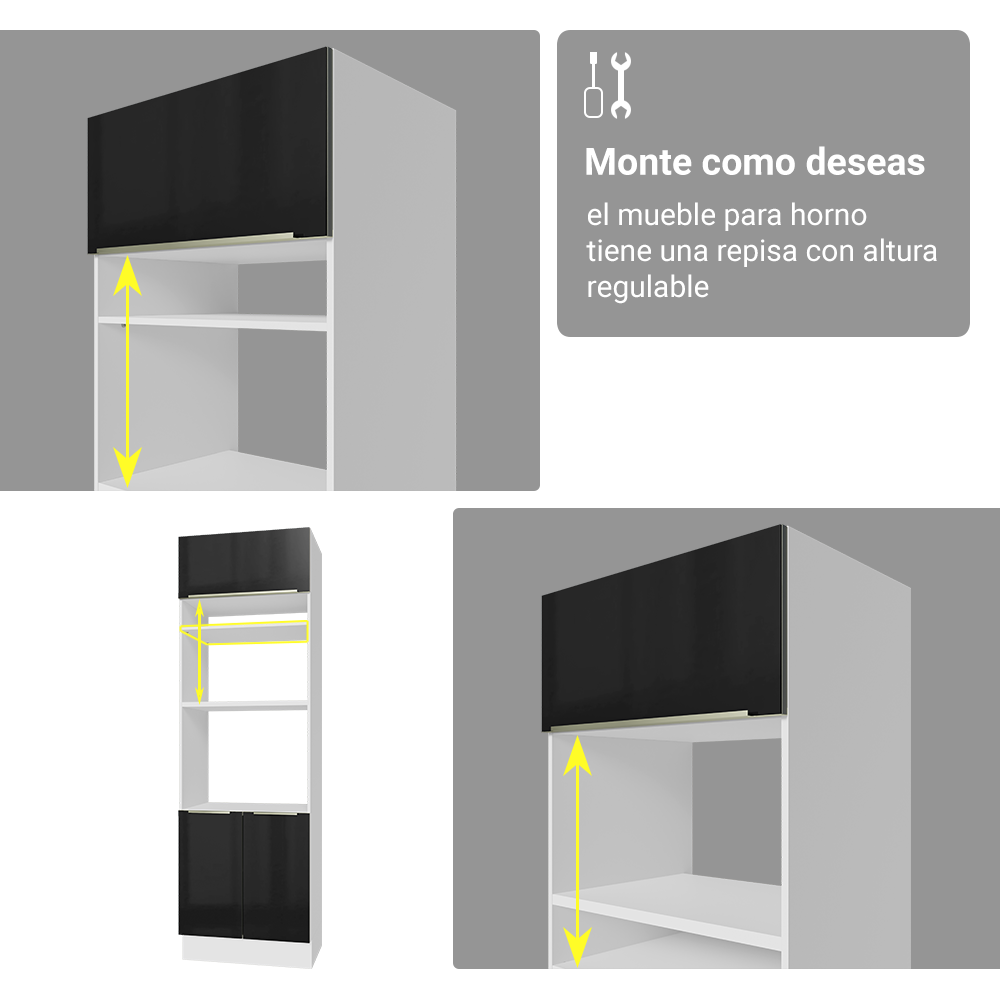 Mueble para Horno/Microondas 70 cm 3 Puetas Blanco/Negro Lux Madesa