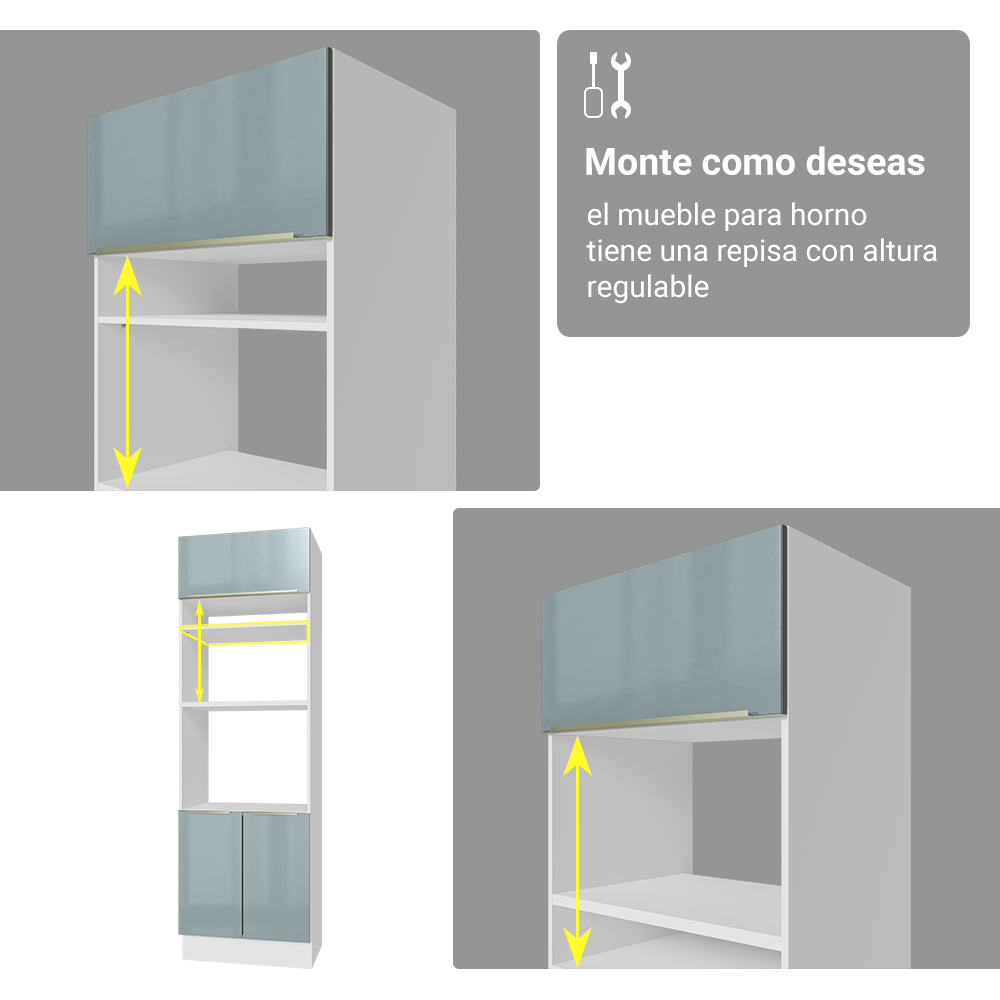 Mueble para Horno/Microondas 70 cm 3 Puetas Blanco/Gris Lux Madesa