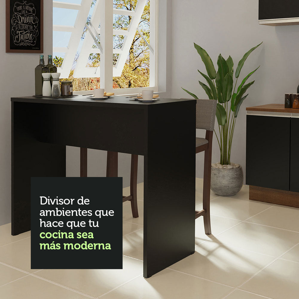 Isla de Cocina con Barra Desayunador 115cm Negro Madesa