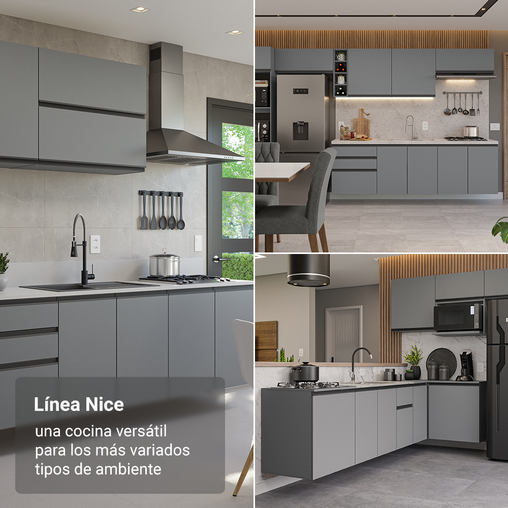 Combo completo de Cocina Esquinera 445 cm Flotante Gris, Nice 04