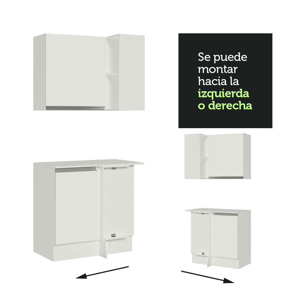 Kit Cocina Esquinera 100% MDF 2 Puertas y Nicho Blanco Smart Madesa