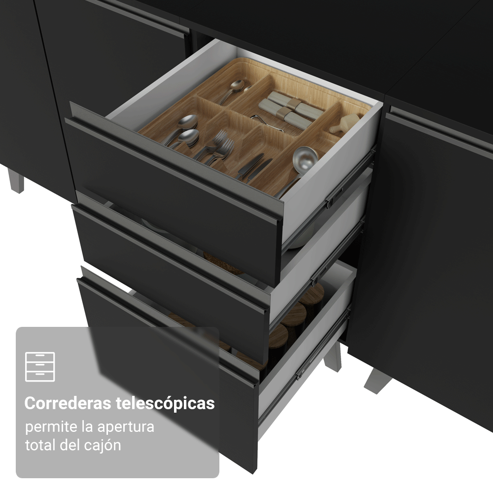 Cocina Compacta 200 cm Negro Nice Madesa 14