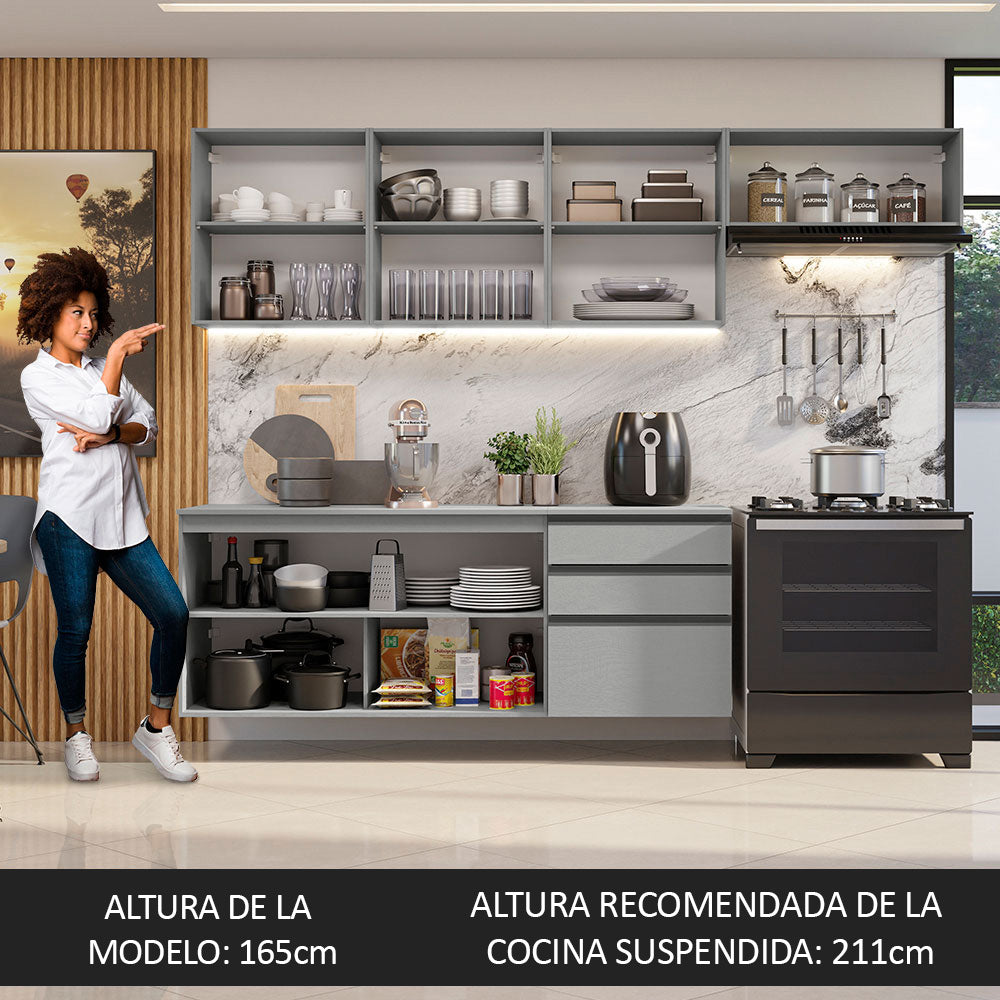 Combo de Cocina 260 cm Sin Patas Nice Gris 13