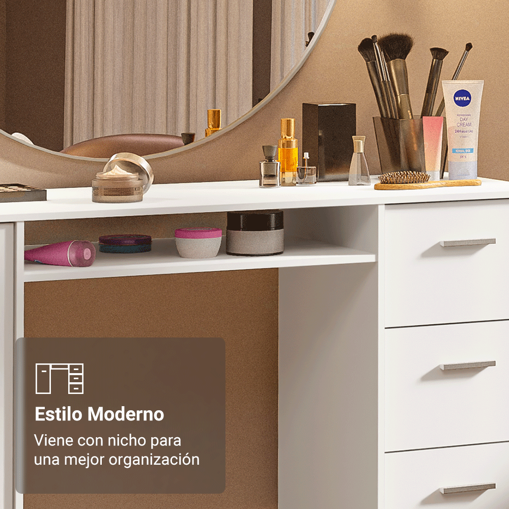 Tocador para Maquillaje o Escritorio Madesa con 3 Cajones Blanco