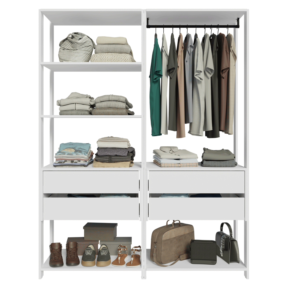 Placard Ropero Modulado 4 Cajones 140 cm Blanco Valencia Madesa