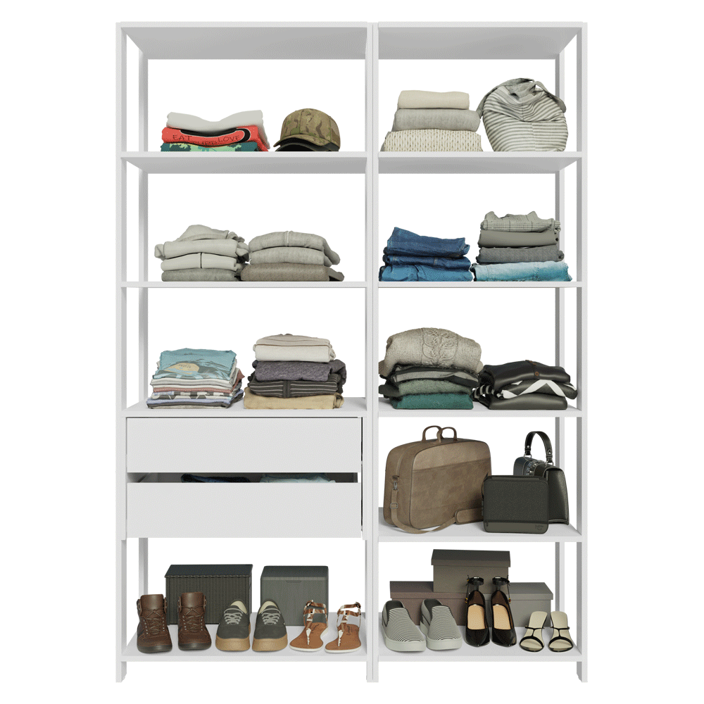 Placard Ropero Modulado 2 Cajones 9 Repisas 129 cm Blanco Valencia Madesa