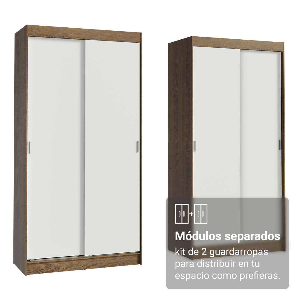 Conjunto 2 Placares 4 Puertas Corredizas Marrón/Blanco Tokio Madesa