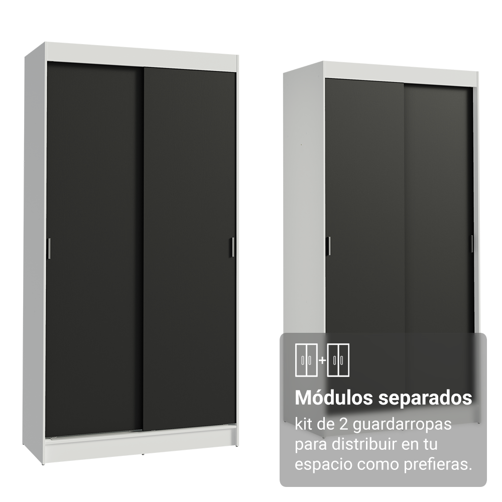 Conjunto 2 Placares 4 Puertas Corredizas Blanco/Negro Tokio Madesa
