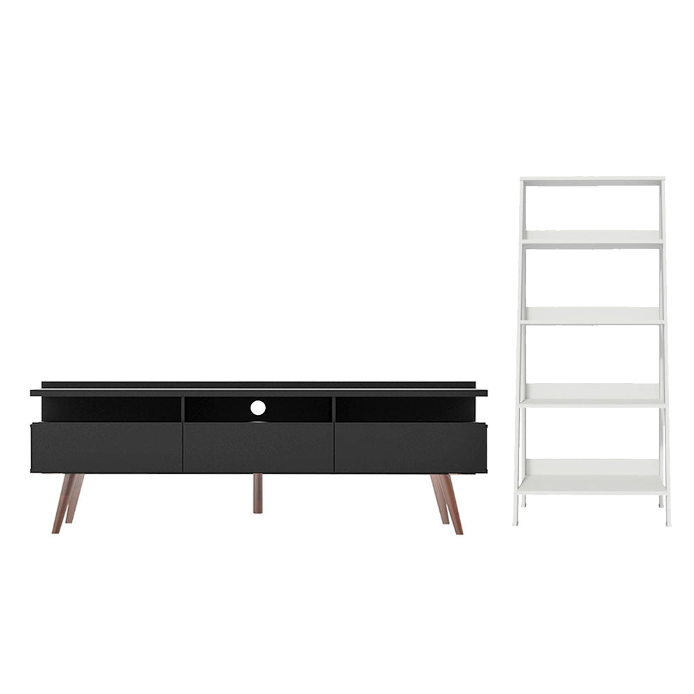 Rack para TV Londres hasta 65 pulgadas y librería Escalera en color Negro/Blanco