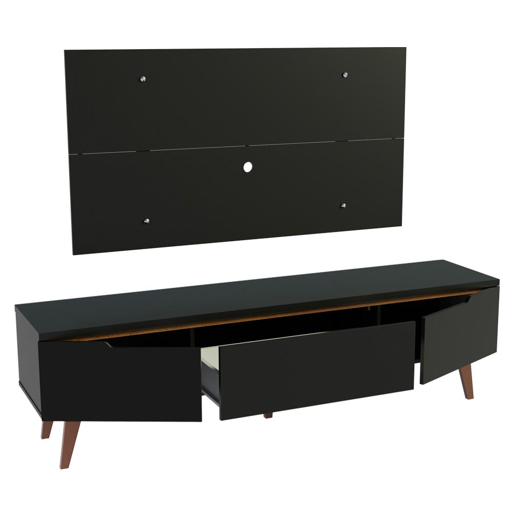 Rack Madesa Reims con Panel para TV hasta 55 Pulgadas 2 Puertas y 1 Cajón Negro