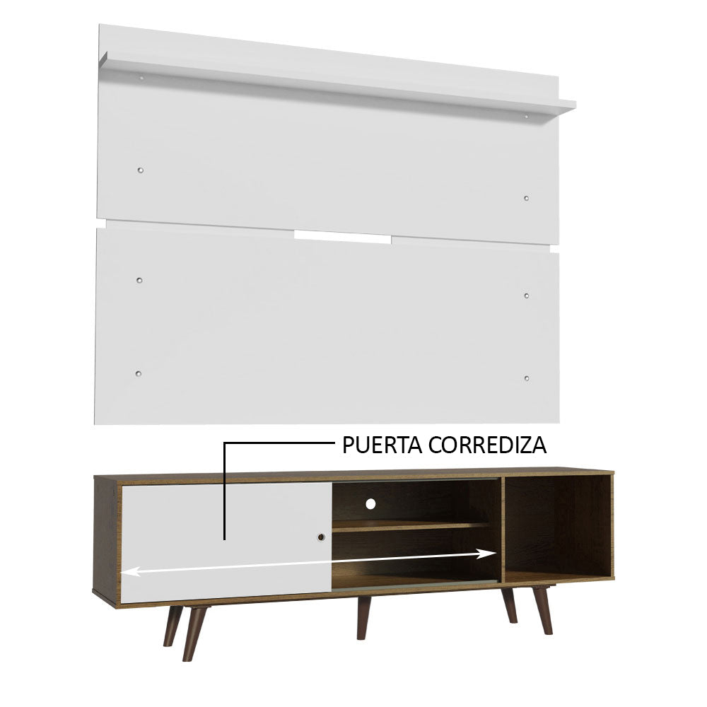 Rack Madesa Dubai con Panel para TV hasta 65 Pulgadas con Patas Marrón/Blanco