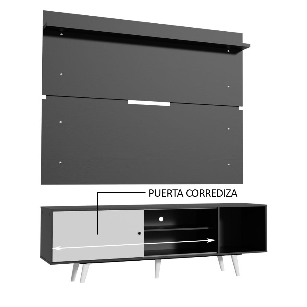 Rack Madesa Dubai con Panel para TV hasta 65 Pulgadas con Patas Negro/Blanco