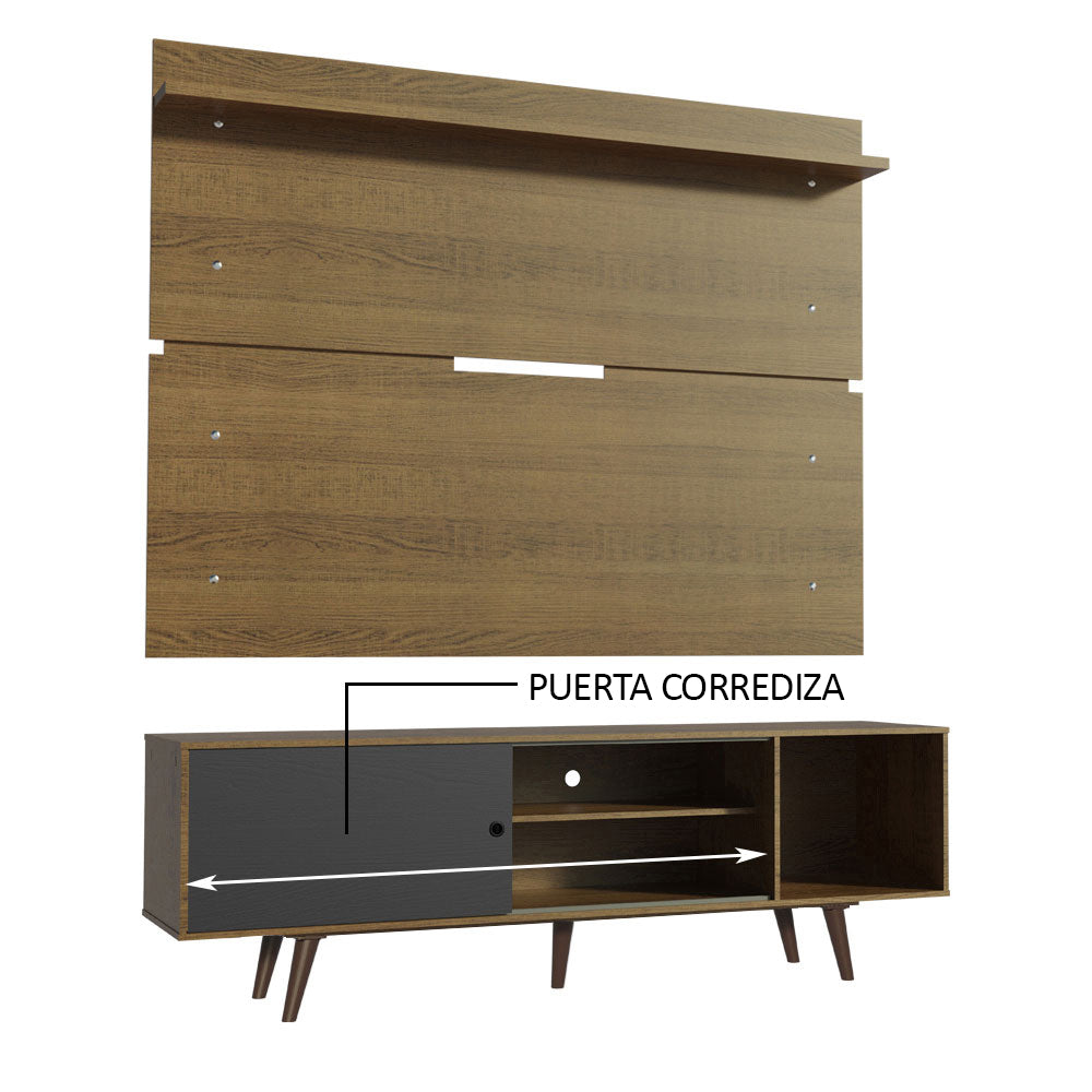 Rack Madesa Dubai con Panel para TV hasta 65 Pulgadas con Patas Marrón/Negro