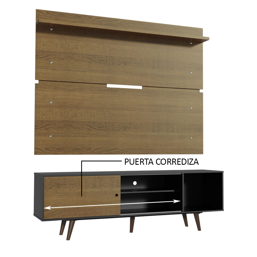 Rack Madesa Dubai con Panel para TV hasta 65 Pulgadas con Patas Negro/Marrón