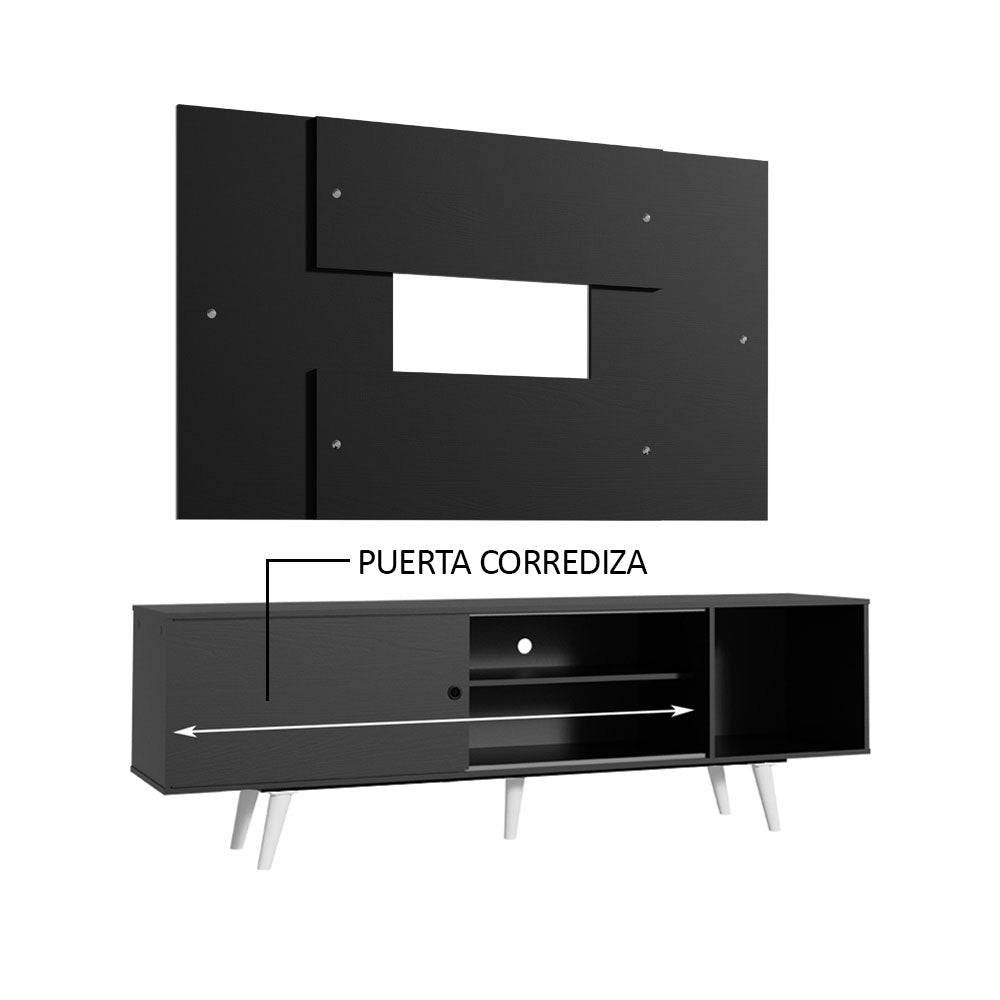 Rack Madesa Dubai con Patas y Panel para TV hasta 58 Pulgadas Negro/Negro