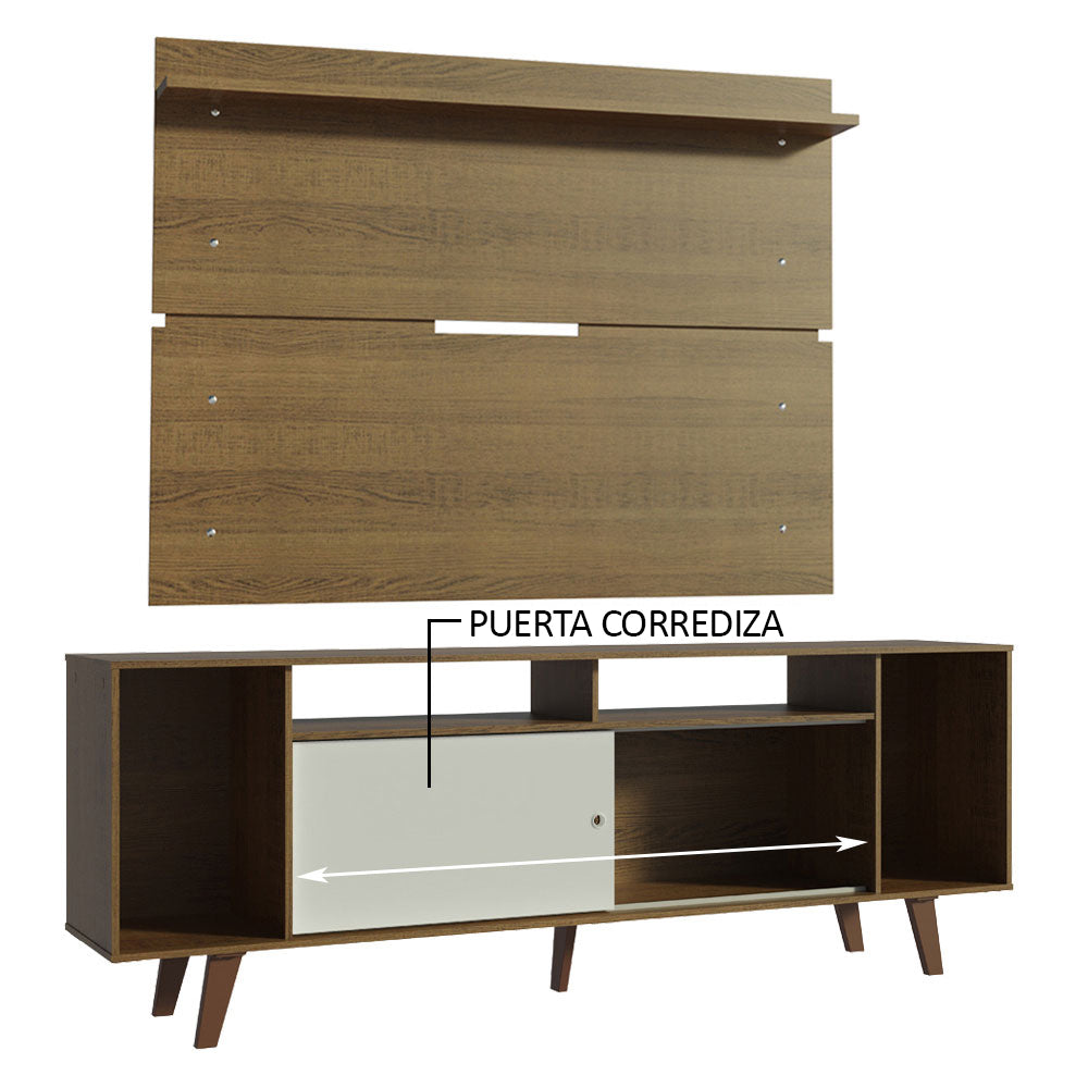 Rack Madesa Cancun con Patas y Panel para TV hasta 65 Pulgadas Marrón/Blanco