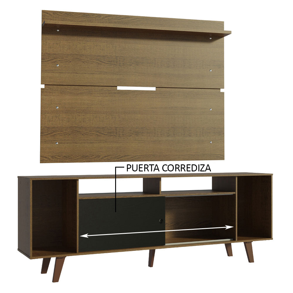 Rack Madesa Cancun con Patas y Panel para TV hasta 65 Pulgadas Marrón/Negro
