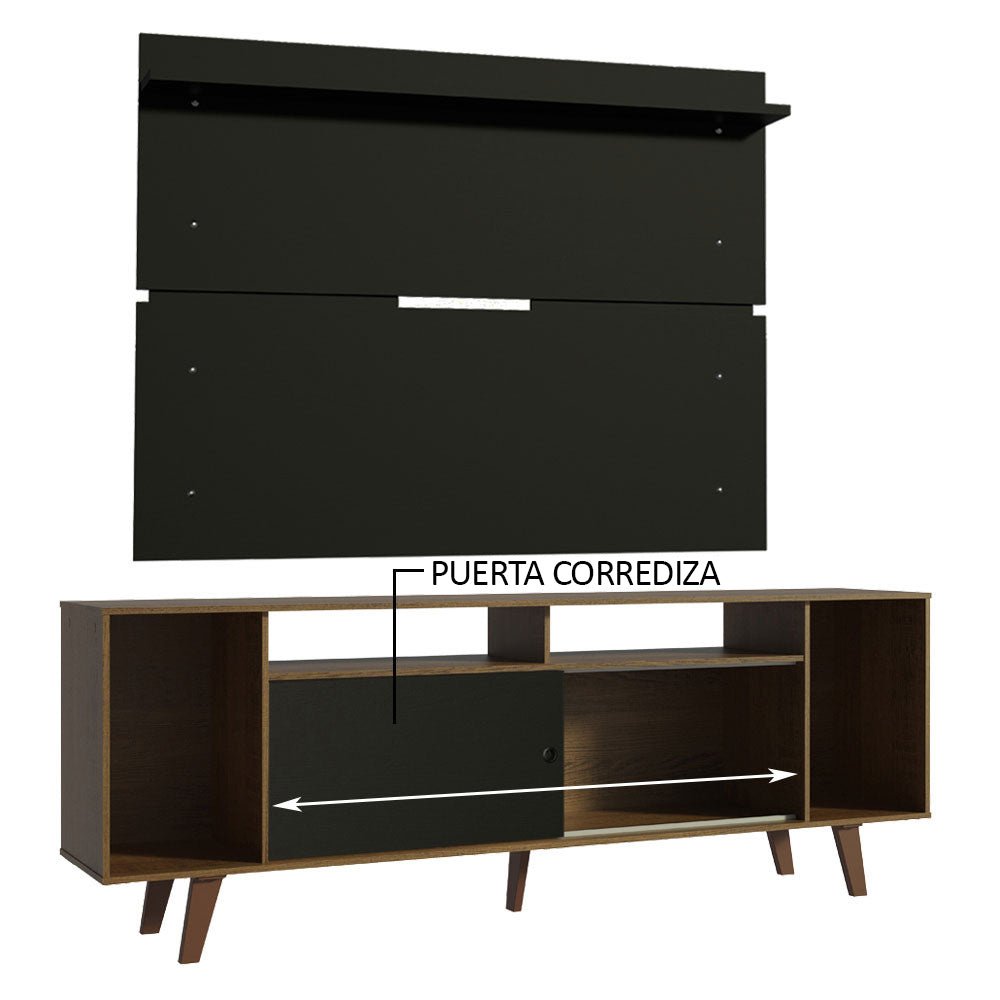 Rack Madesa Cancun con Patas y Panel para TV hasta 65 Pulgadas Marrón/Negro