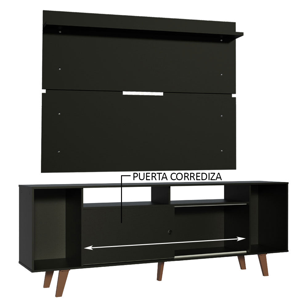 Rack Madesa Cancun con Patas y Panel para TV hasta 65 Pulgadas Negro/Negro
