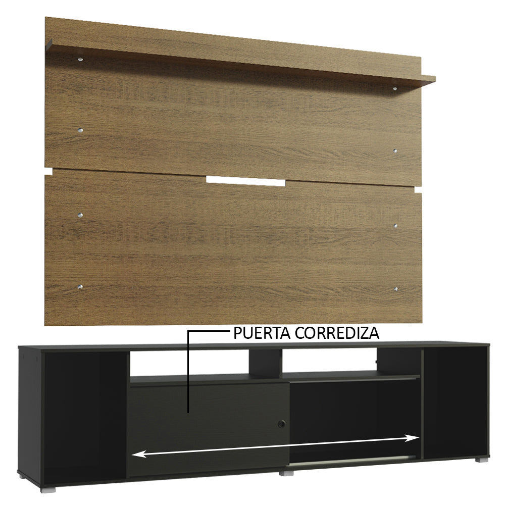 Rack Madesa Cancun con Panel para TV hasta 65 Pulgadas Negro/Marrón