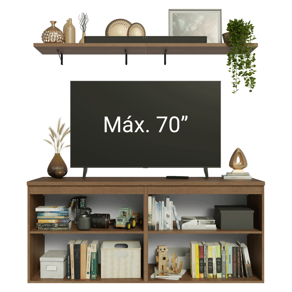 Rack para TV hasta 70 pulgadas + repisas de 160cm, Marrón/Gris Vik 05